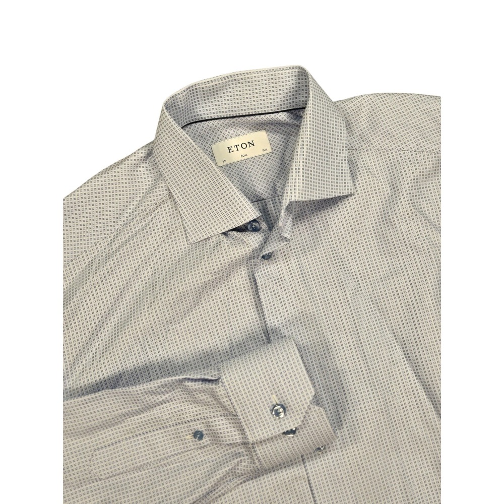 Eton Contemporary Fit Shirt Mens 15.5 39 Light Blue Cotton Linen Micro Pattern